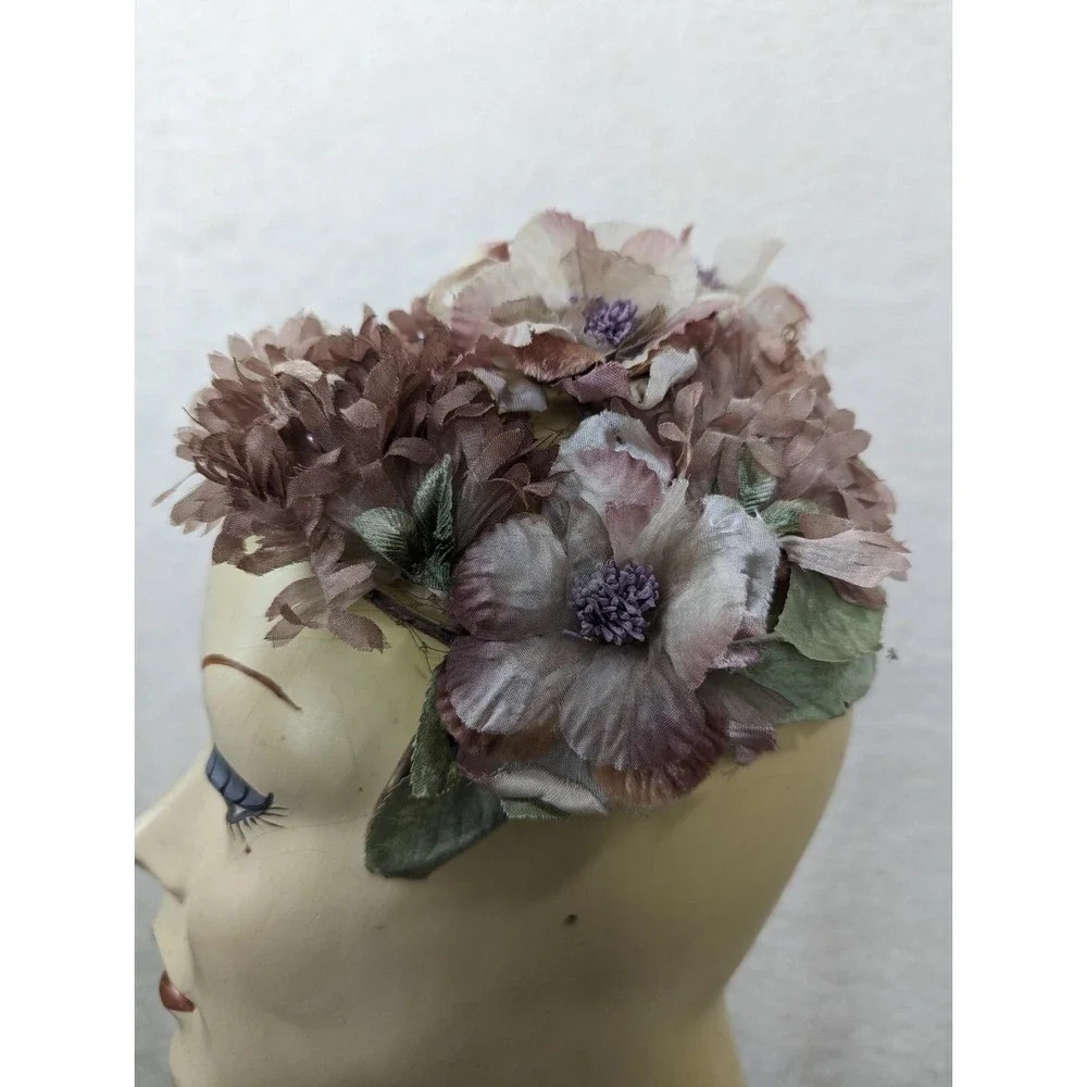 Vtg 1960s Floral‎ Half Hat Purple Lavender Japan Gorgeous Wedding Flowers Mod